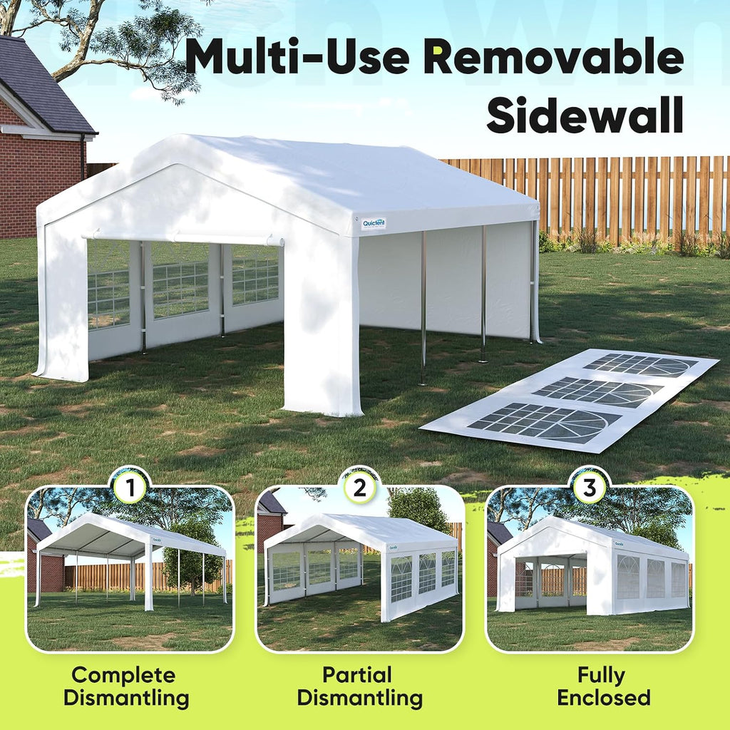 Quictent Premium 13x20 Party Tent Heavy Duty Outdoor Gazebo White Event Shelter Wedding Canopy Tent for Parties Carport BBQ with Removable Sidewall Windows & Storage Bags