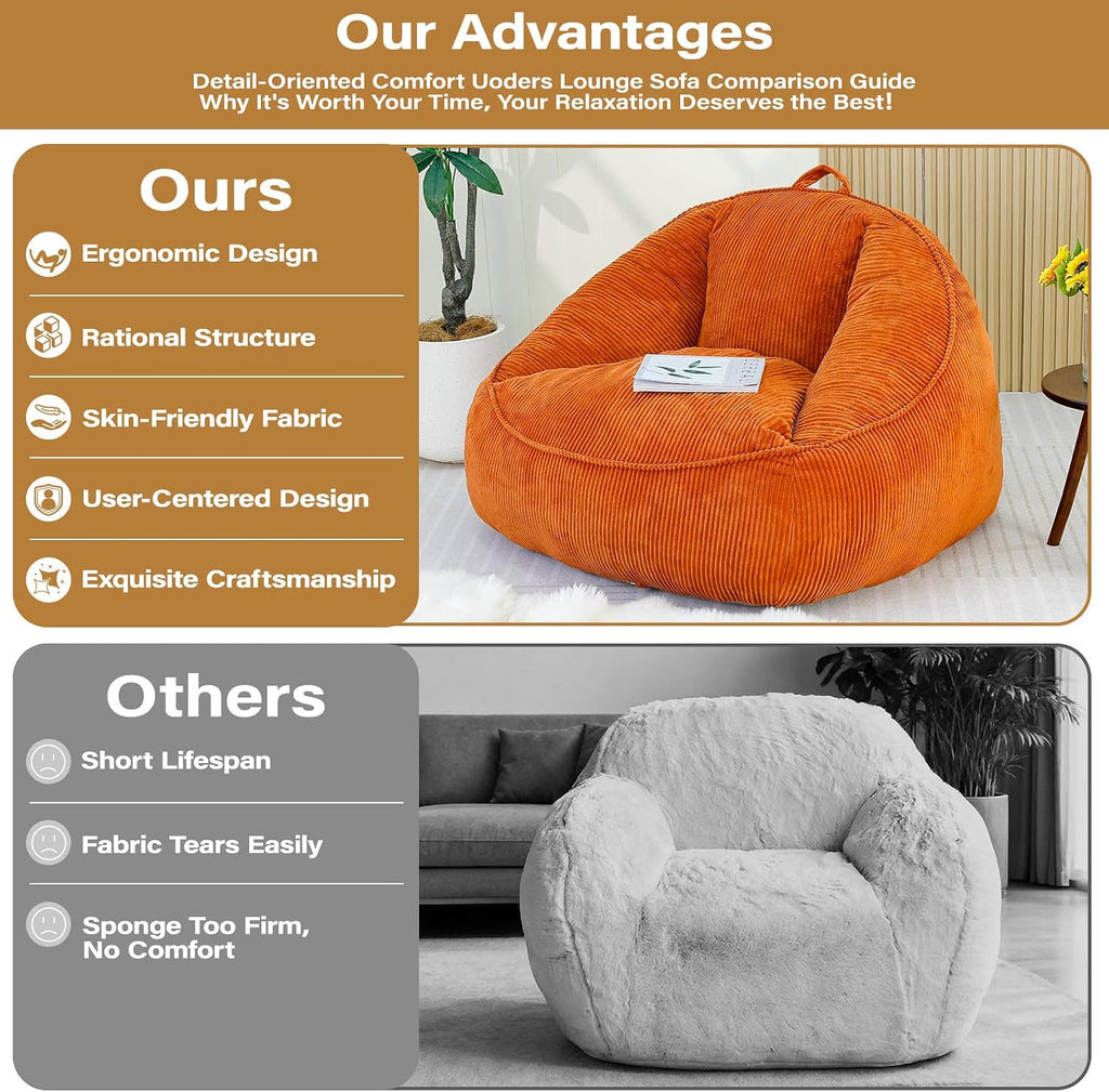 Bean Bag Chair, Cozy Fluffy Beanbag Chairs with Filler for Teens and Kids, Floor Lazy Sofa for Living Room Gaming & Reading (M-Burnt Orange)