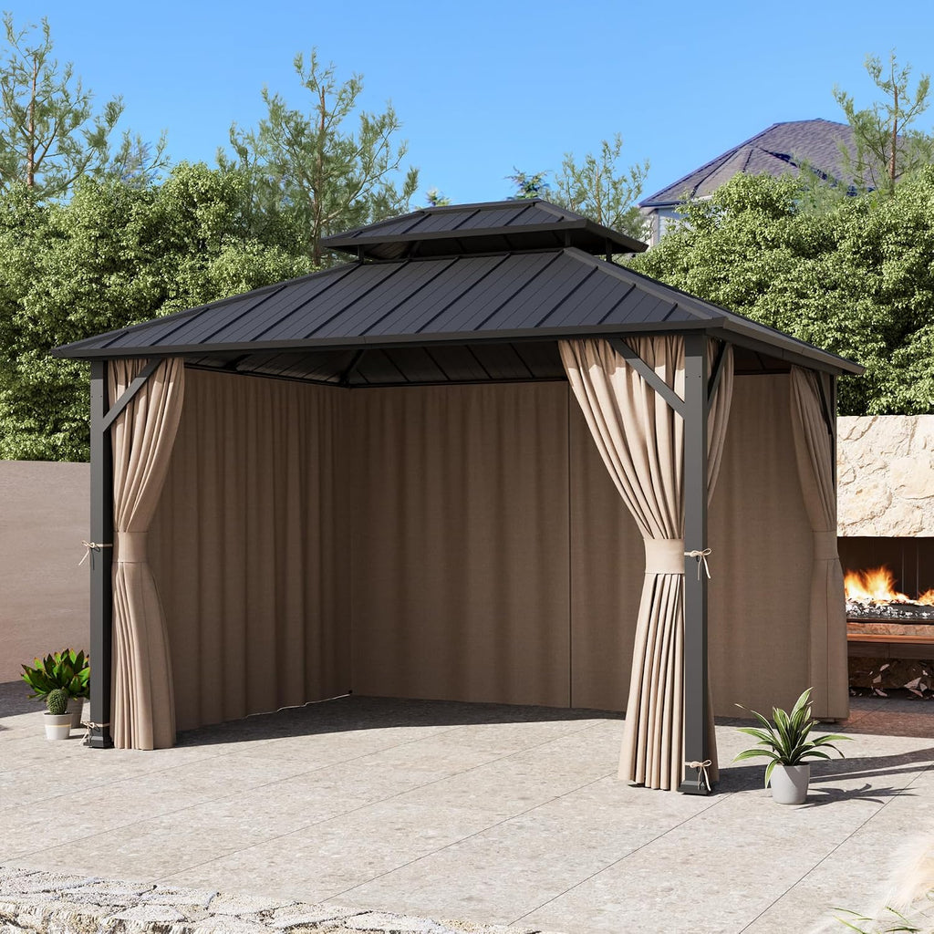 Modern Shade Yard-Dyed Gazebo Curtains Replacement Universal 4-Panel Sidewalls 10' x 12', Outdoor Gazebo Privacy Curtains with Zipper, Replacement for Outdoor, Patio and Backyard (Curtain Only)