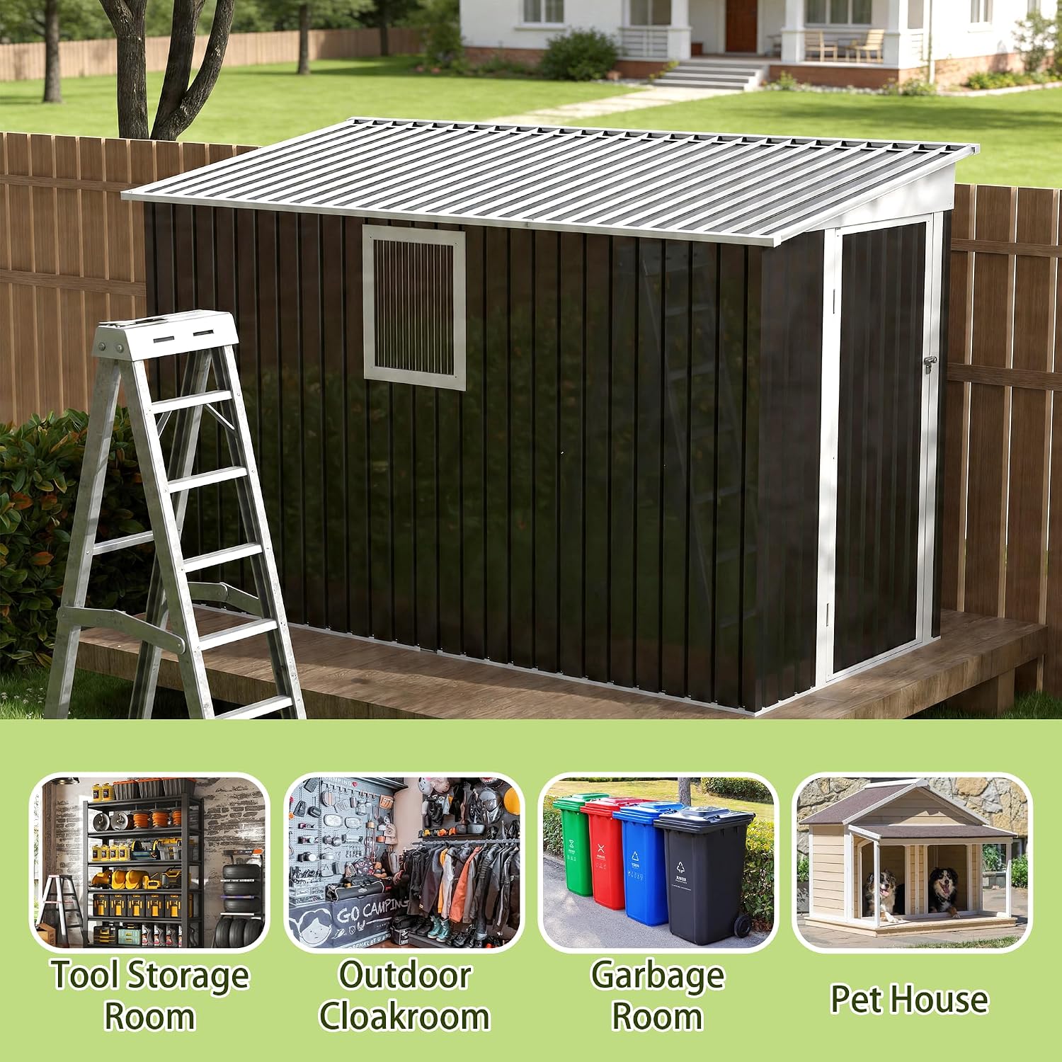 9x4 FT Galvanized Outdoor Storage Shed with 1 Window, Metal Garden Shed with Lockable Door & Sloping Roof, Tool Shed for Backyard Patio Tool Storage