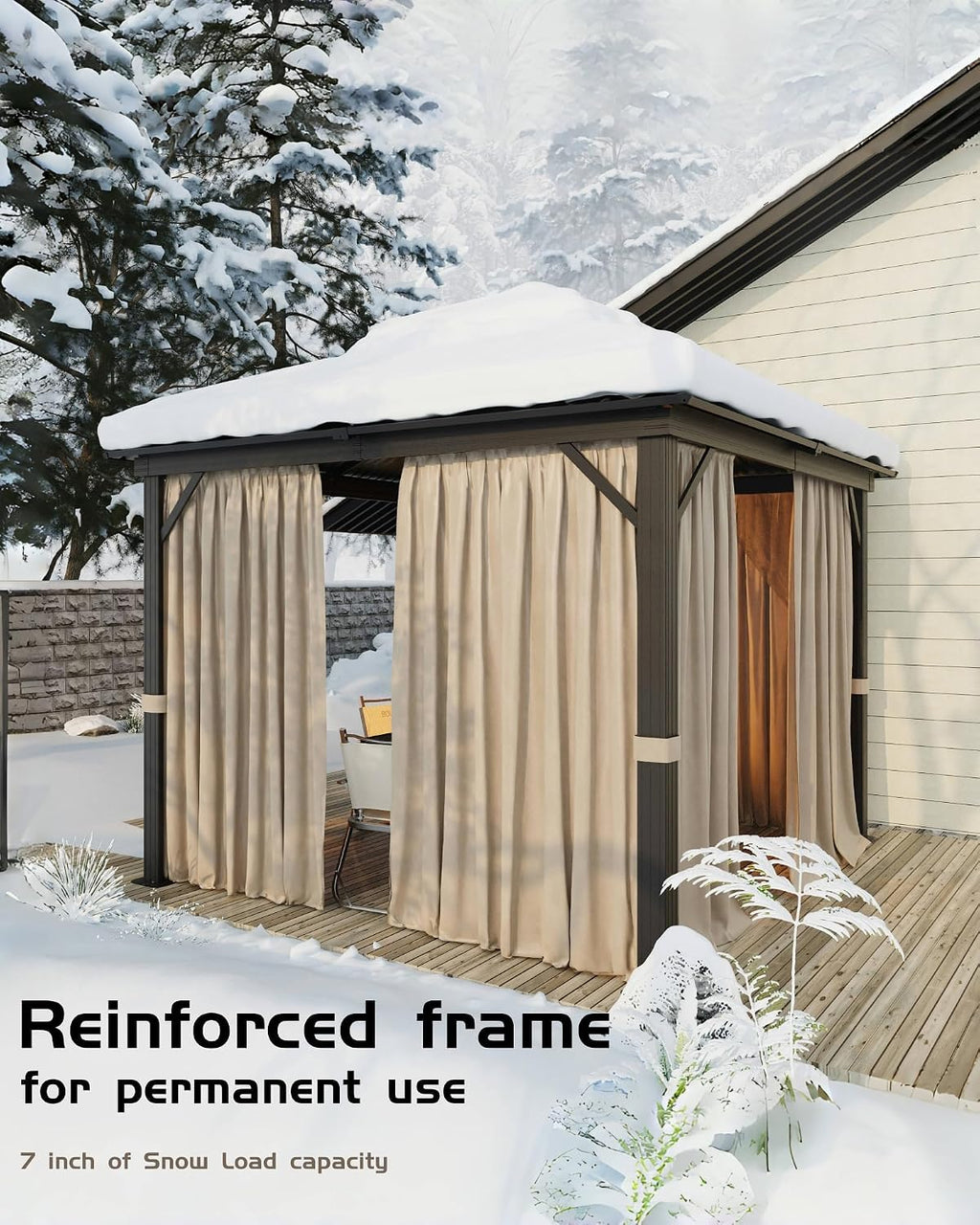 Hardtop Gazebo 10'x10' for All Weather, with Double Metal Roof, Aluminum Alloy Frame, and Net and Curtain, Permanent Building of Backyard Luxury for Patio, Deck, Backyard, Lawn, and Garden, Khaki