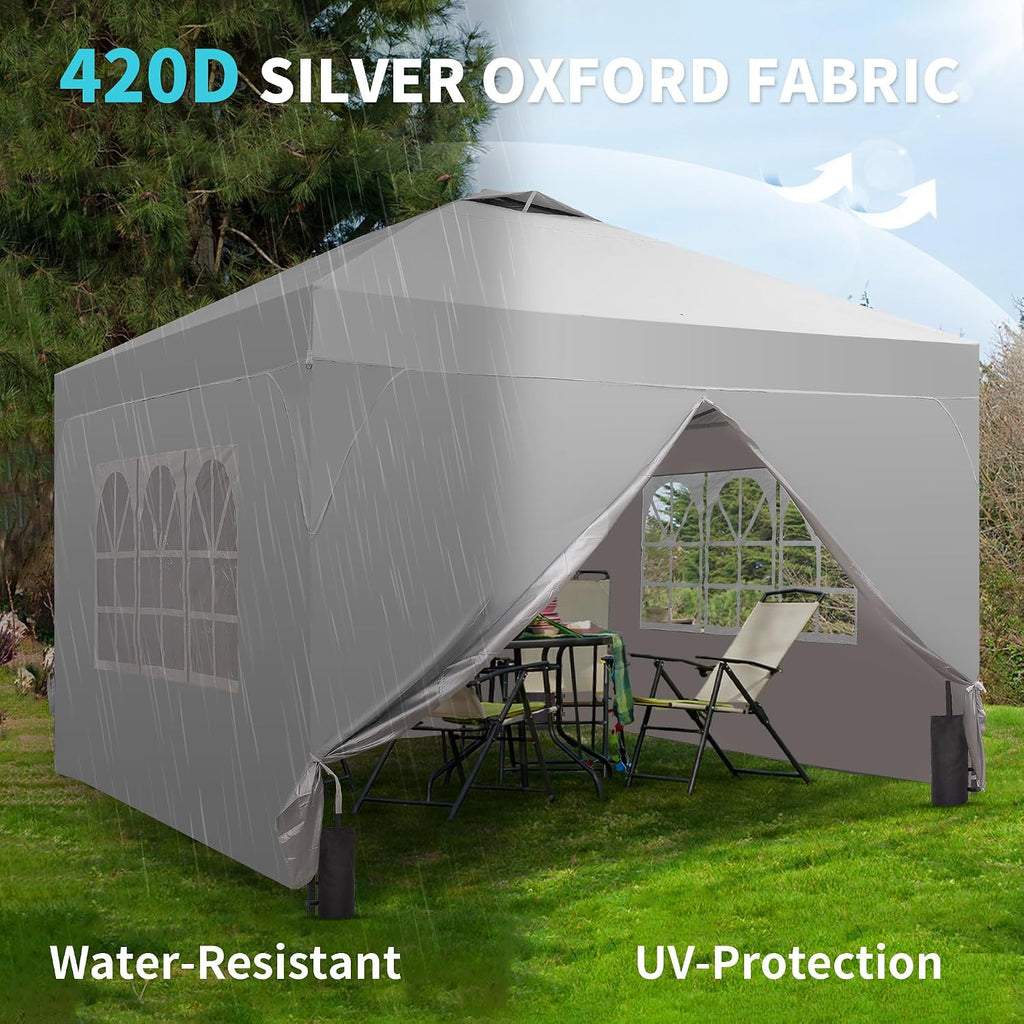 GDY 12x12FT Pop Up Canopy Tent with One Push Setup, Easy to Install with 4-Sidewalls for Events, Parties, Camping, Outdoor Gazebo with 4-Sandbags and Wheel Bag, White.
