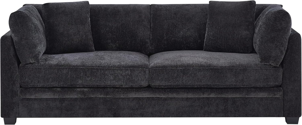Christopher Knight Home Masie Chenille Upholstered 3 Seater Sofa Couch, Wooden Home Sofa Living Room, Comfy Cloud Couch for Bedroom, Home Office, Black