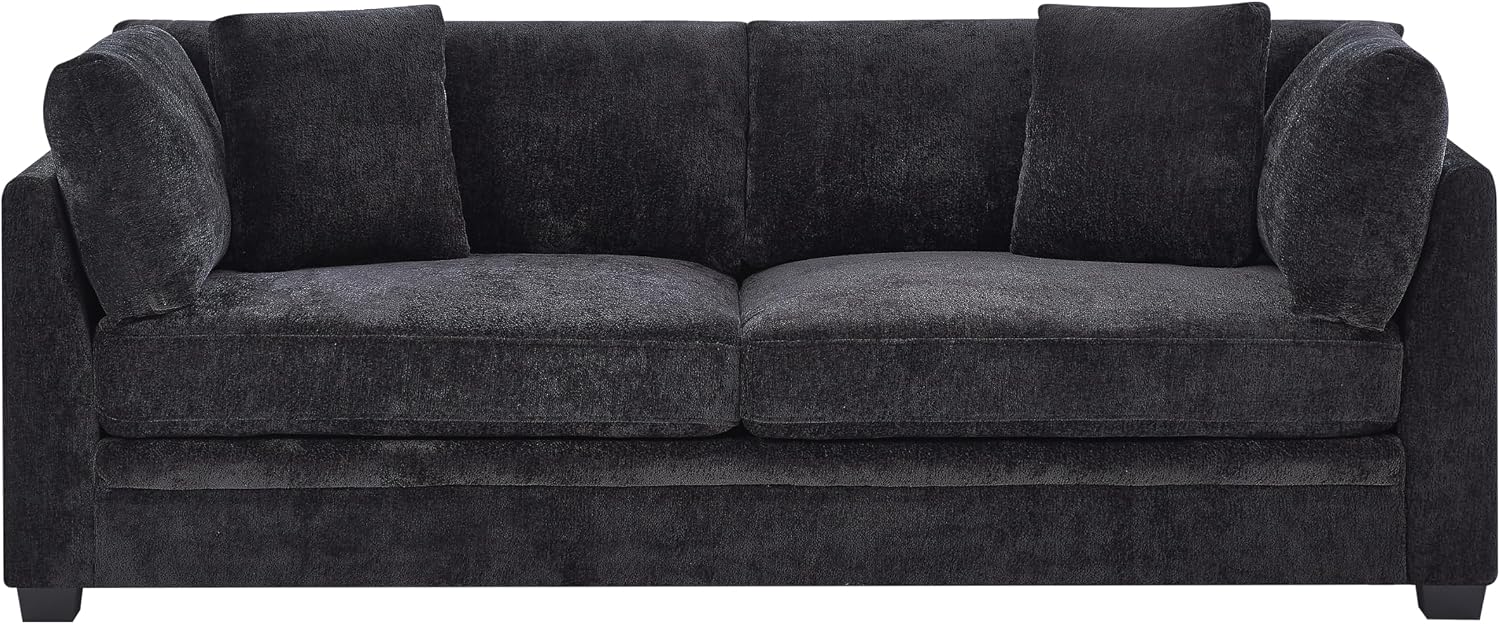 Christopher Knight Home Masie Chenille Upholstered 3 Seater Sofa Couch, Wooden Home Sofa Living Room, Comfy Cloud Couch for Bedroom, Home Office, Black