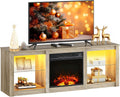 WLIVE 58 Inches Fireplace TV Stand with LED Lights, Modern Entertainment Center with 18'' Electric Fireplace & Adjustable Glass Shelves, Sturdy Media Console for Living Room, Bedroom (Grey Oak)
