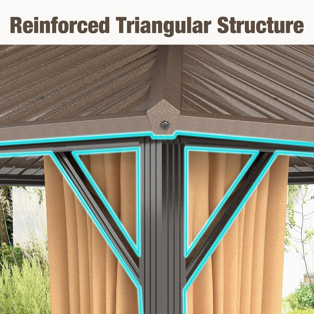 Tangkula 12x14 FT Hardtop Gazebo, Aluminum Frame Permanent Pavilion with Curtains, Netting, Heavy-Duty Double-Tier Galvanized Metal Roof, Outdoor Gazebo for Patios Garden Deck Lawn Backyard