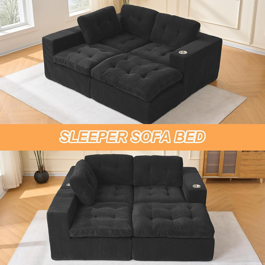 108' Modular Sectional Sofa, Cloud Sectional Couch with Deep Seat, Modern Modular L-Shape Sofa Couch with Chaise,Upholstered Couches for Living Room Bedroom (Matte Black)
