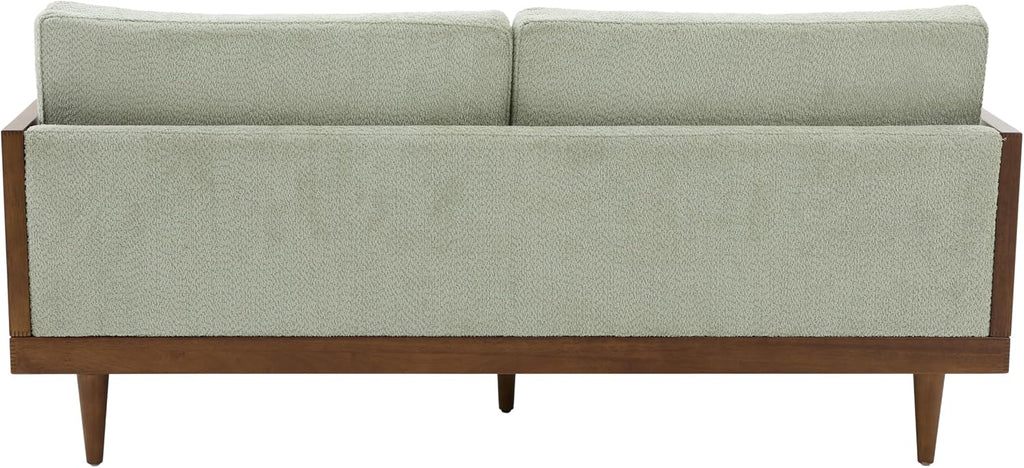Christopher Knight Home Emir Modern 3 Seater Sofa Couch, Wooden Home Sofa Living Room, Spacious Seating for Bedroom, Home Office, Comfy Cloud Couch, Walnut + Light Green