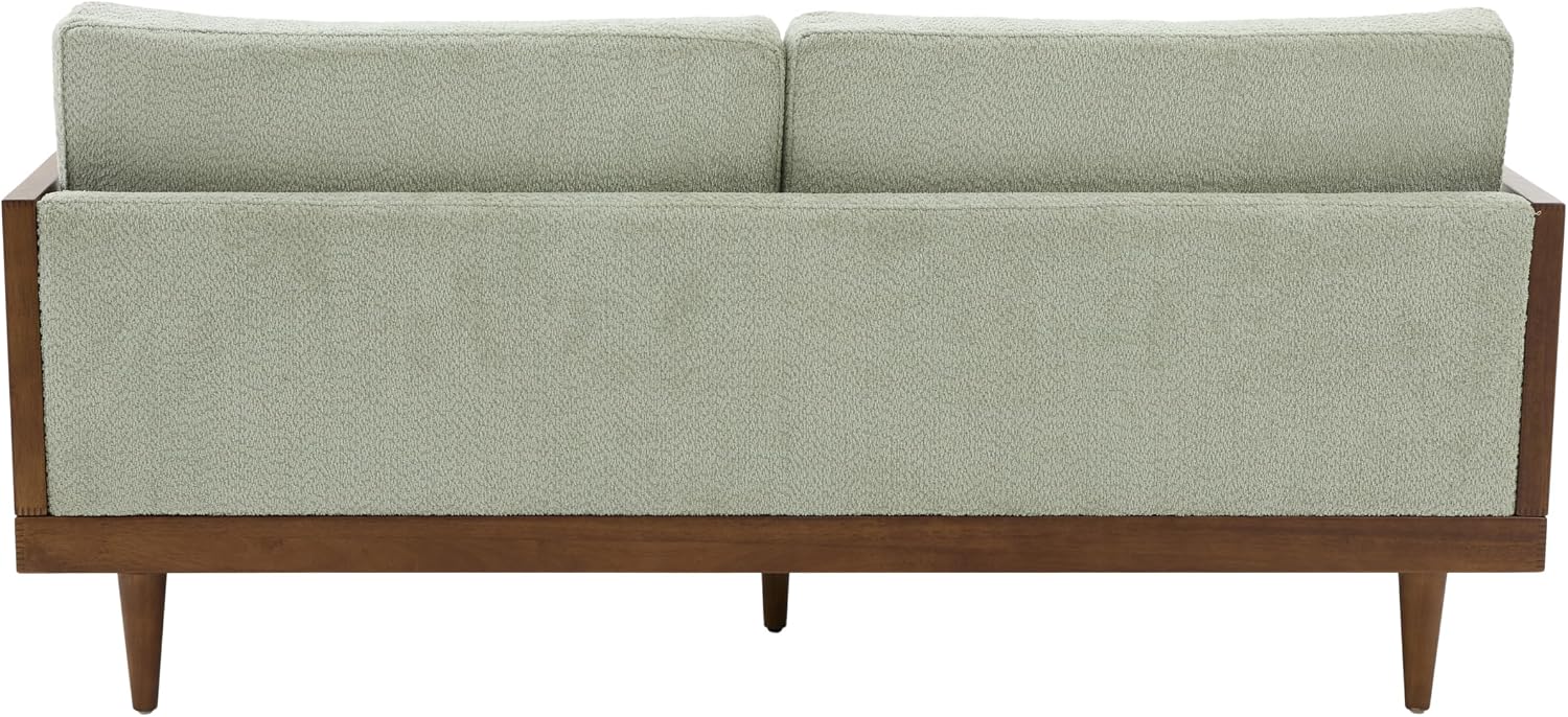 Christopher Knight Home Emir Modern 3 Seater Sofa Couch, Wooden Home Sofa Living Room, Spacious Seating for Bedroom, Home Office, Comfy Cloud Couch, Walnut + Light Green