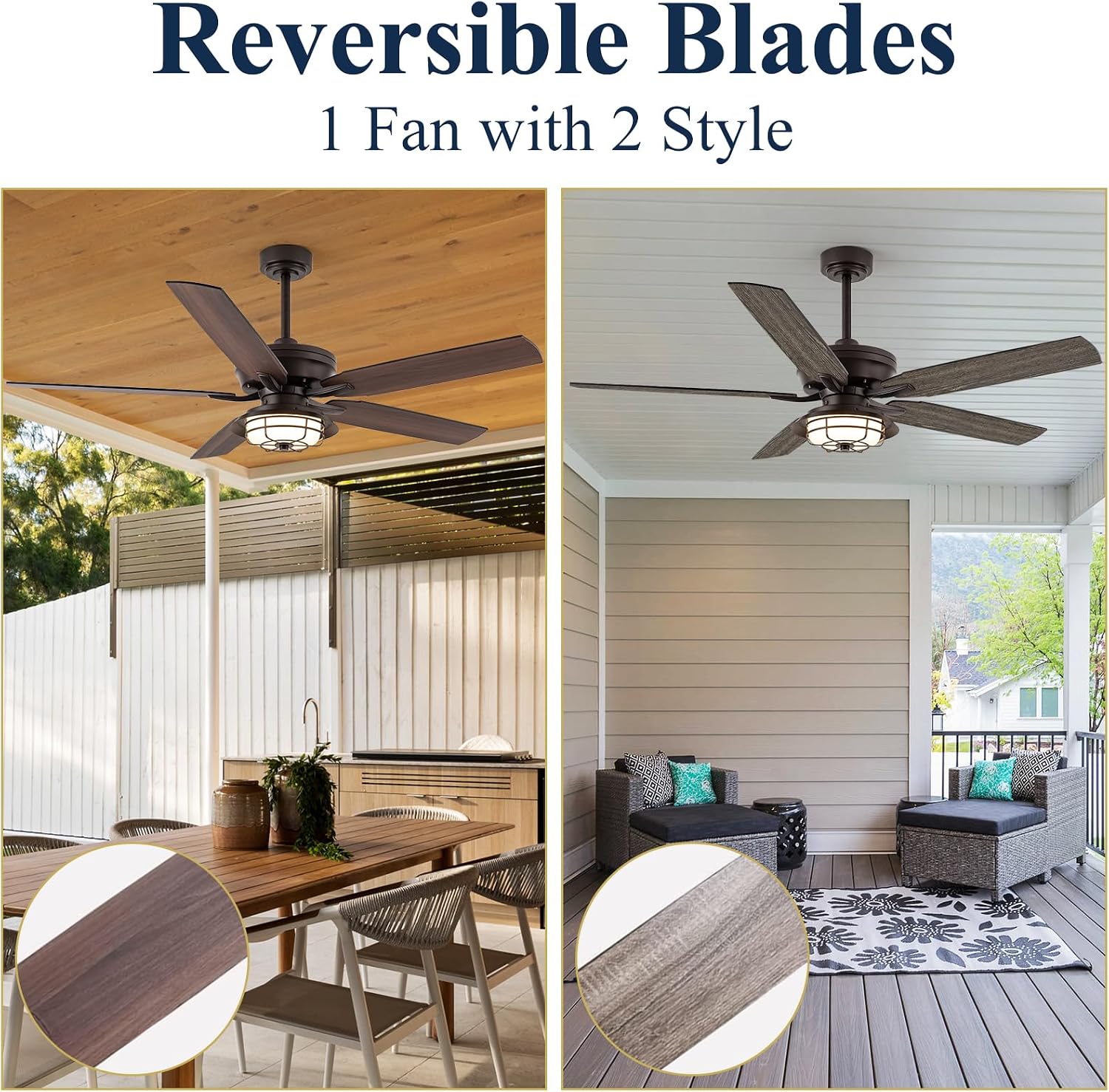 NORFOLK 52' Outdoor Ceiling Fans with Lights for Patios, Waterproof Ceiling Fan and Remote, Wet Rated and 3 Color LED Lighting, Farmhouse for Outside Gazebo Backyard Canopy, Grey Blades