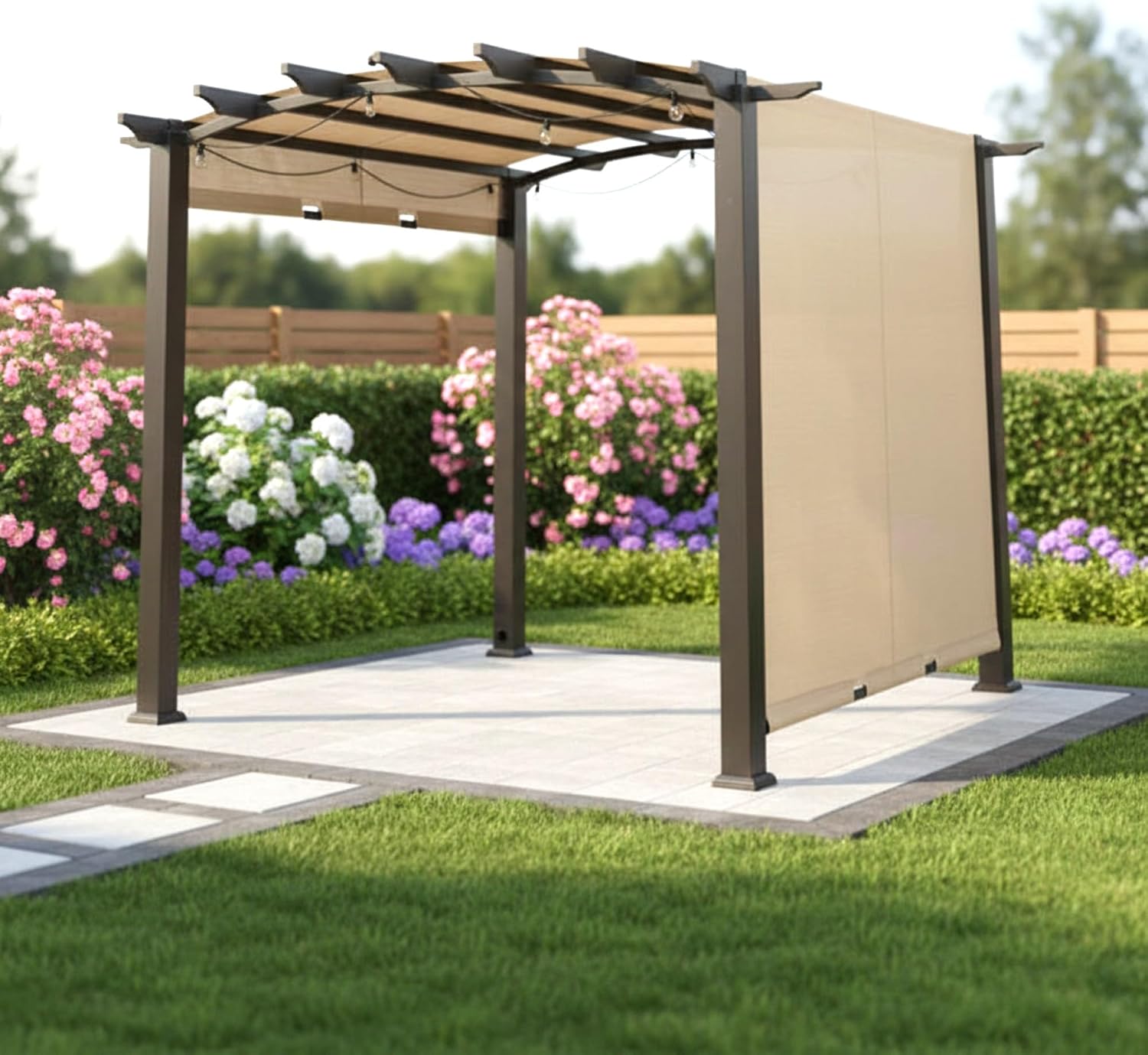 Garden Winds Reinforced Replacement Canopy Top Cover Compatible with The GFM00471A Arched 10' x 10' Pergola with Sliding Canopy - Classic Sand, Riplock 350