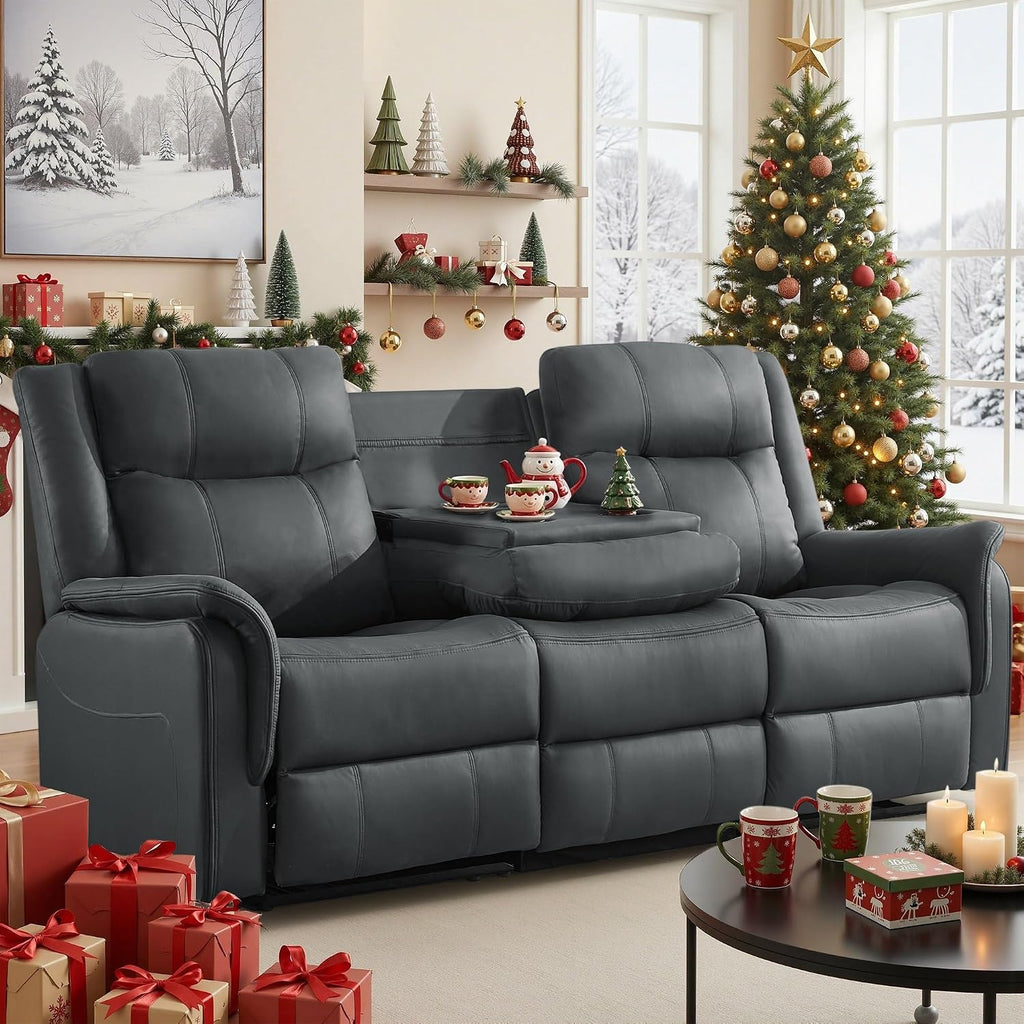 Korser Loveseat Recliner Sofa, Flip Middle Backrest Design 3 Seat Reclining Sofa with Storage Drawer, Performance Fabric Reclining Couch with Storage, USB Port, Manual Couch for Living Room, RVs