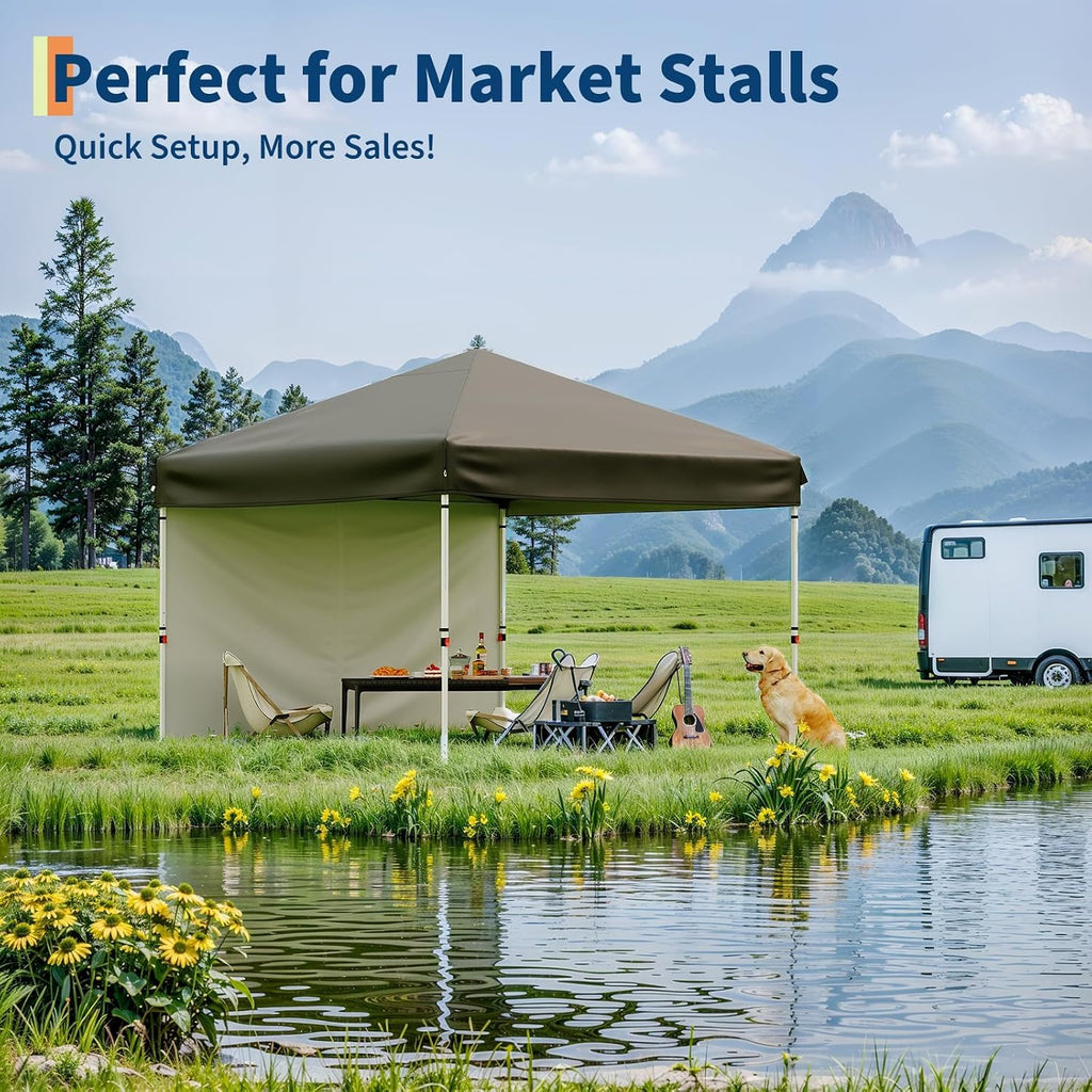 10'x10' Brown Pop Up Canopy Tent with 3 Sidewalls, Waterproof and UV Resistant Outdoor Gazebo, Easy Up Sun Shade Shelter for Parties, Events, Backyard, Camping