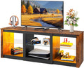 WLIVE Modern LED TV Stand for 65 70 Inch TV, 58' Entertainment Center with Adjustable Glass Shelves & RGB Lights, Wood Media Console Table for Living Room, Bedroom, Gaming Room, Rustic Brown