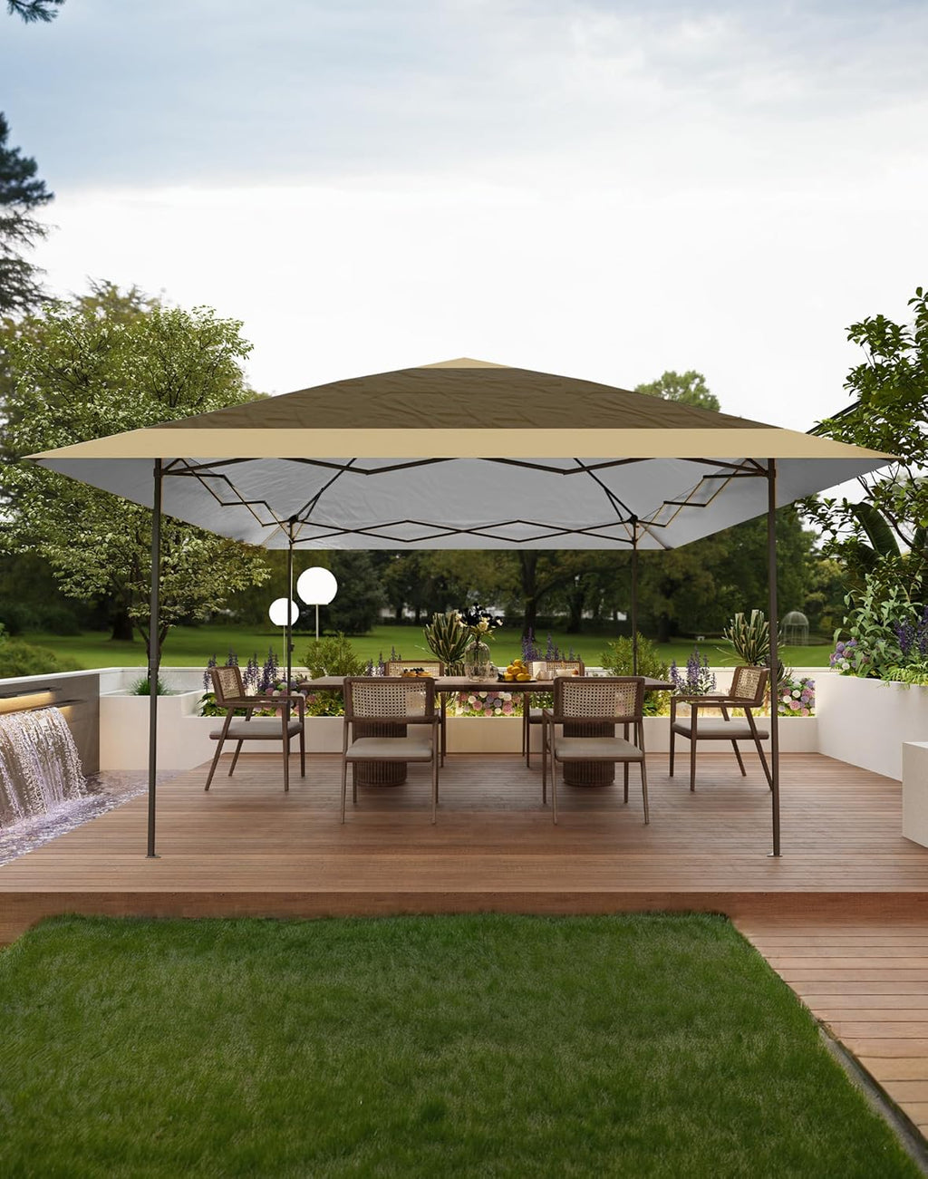 KYBOLT 13x13 Pop Up Gazebo Outdoor Canopy Shelter with 4 Stanbags, 8 Stakes Instant Gazebo Tent for Lawn, Garden, Backyard Deck (Khaki + Dark Khaki)