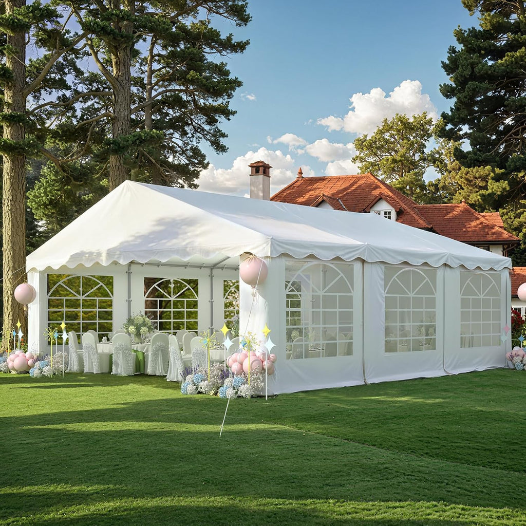 EROMMY 20X20FT Party Tent, White Outdoor Wedding Canopy with Removable Sidewalls and Church Windows, Heavy Duty Pavilion Shelter for Events, Celebrations, and Gatherings