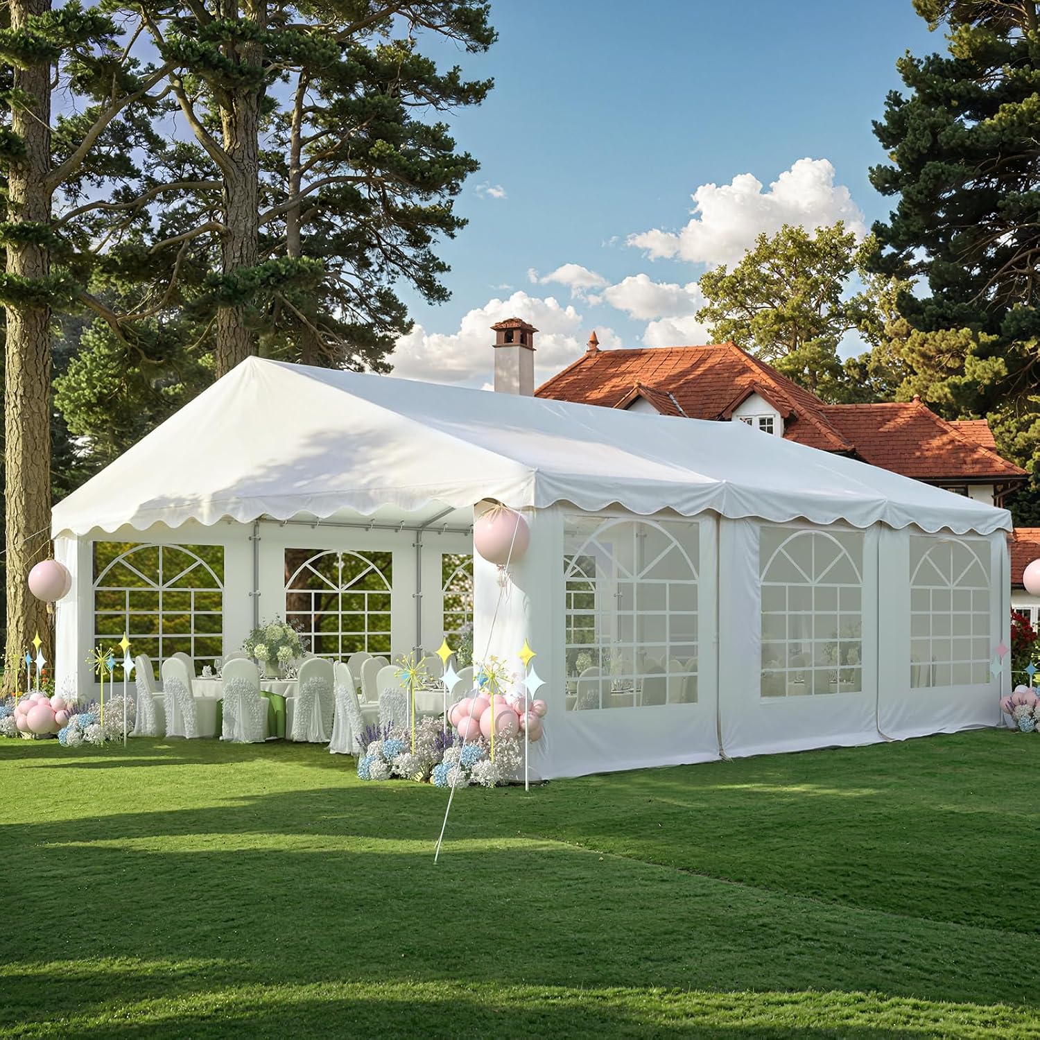 EROMMY 20X20FT Party Tent, White Outdoor Wedding Canopy with Removable Sidewalls and Church Windows, Heavy Duty Pavilion Shelter for Events, Celebrations, and Gatherings
