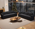 YOUDENOVA 2 Piece Set Comfy Sofa Couch, 2 3-Seater Sofa with Deep Seats, Modern Sleeper Couch for Living Room, Black Corduroy