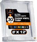 8' x 12' Clear Vinyl Tarp - 30 Mil Super Heavy Duty Transparent Waterproof PVC Tarpaulin with Brass Grommets - for Patio Enclosure, Temporary Wall, Camping, Tent Cover, Canopy - by Xpose Safety
