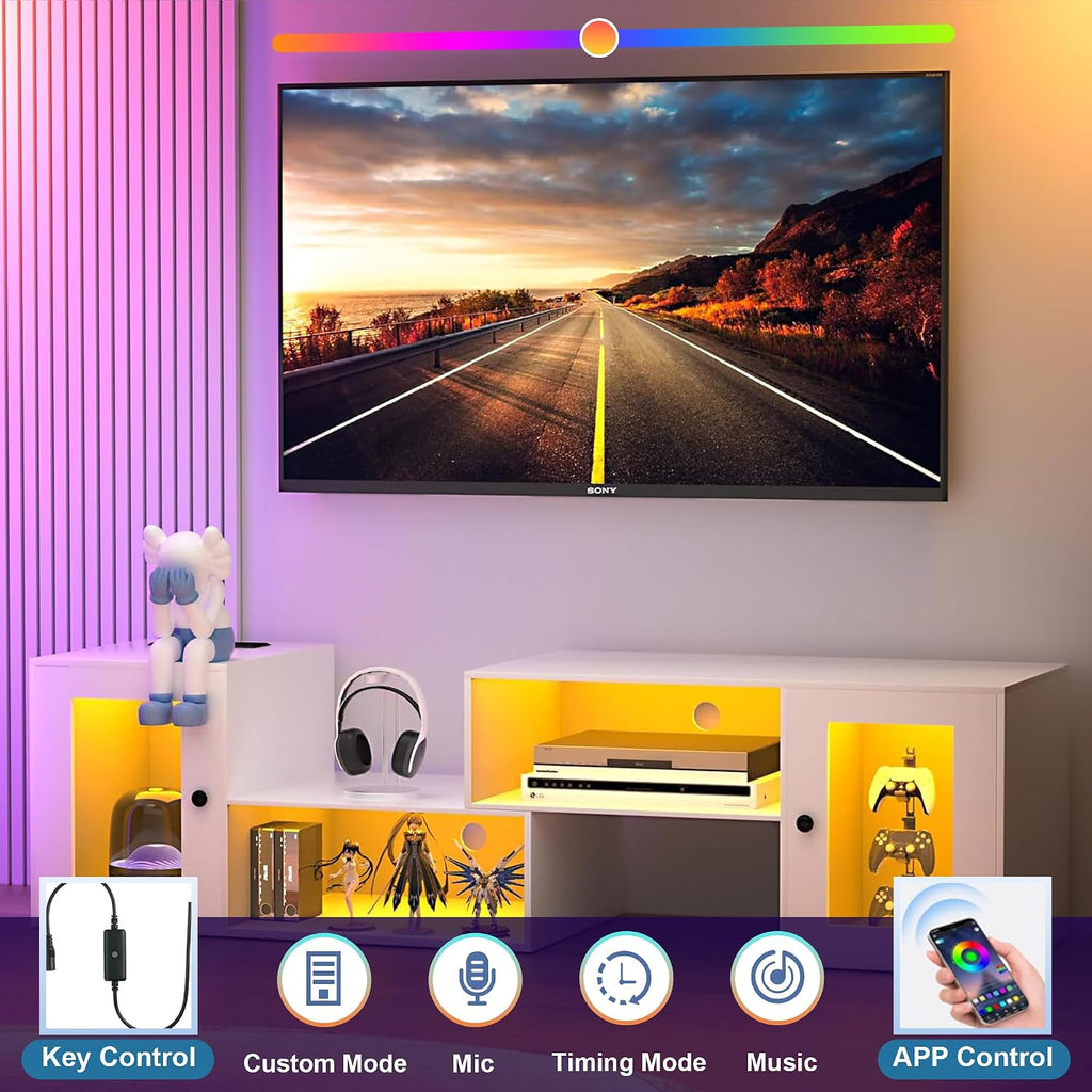 VECELO LED TV Stand for Televisions up to 70 Inchs Modern Entertainment Center with Storage Media Console with 23 Flashing Options and 4 Customizable Modes for Living Room, Bedroom