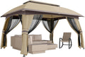 Outsunny 10' x 13' Patio Gazebo, Outdoor Gazebo Canopy Shelter with Netting, Vented Roof, Steel Frame for Garden, Lawn, Backyard, and Deck, Beige
