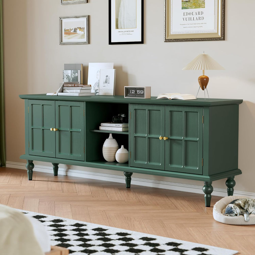 3More 67' Mid Century Modern TV Stand with Window Design,Wood Entertainment Center with Open Shelf,Up to 70' Media TV for Living Room or Bedroom,Green