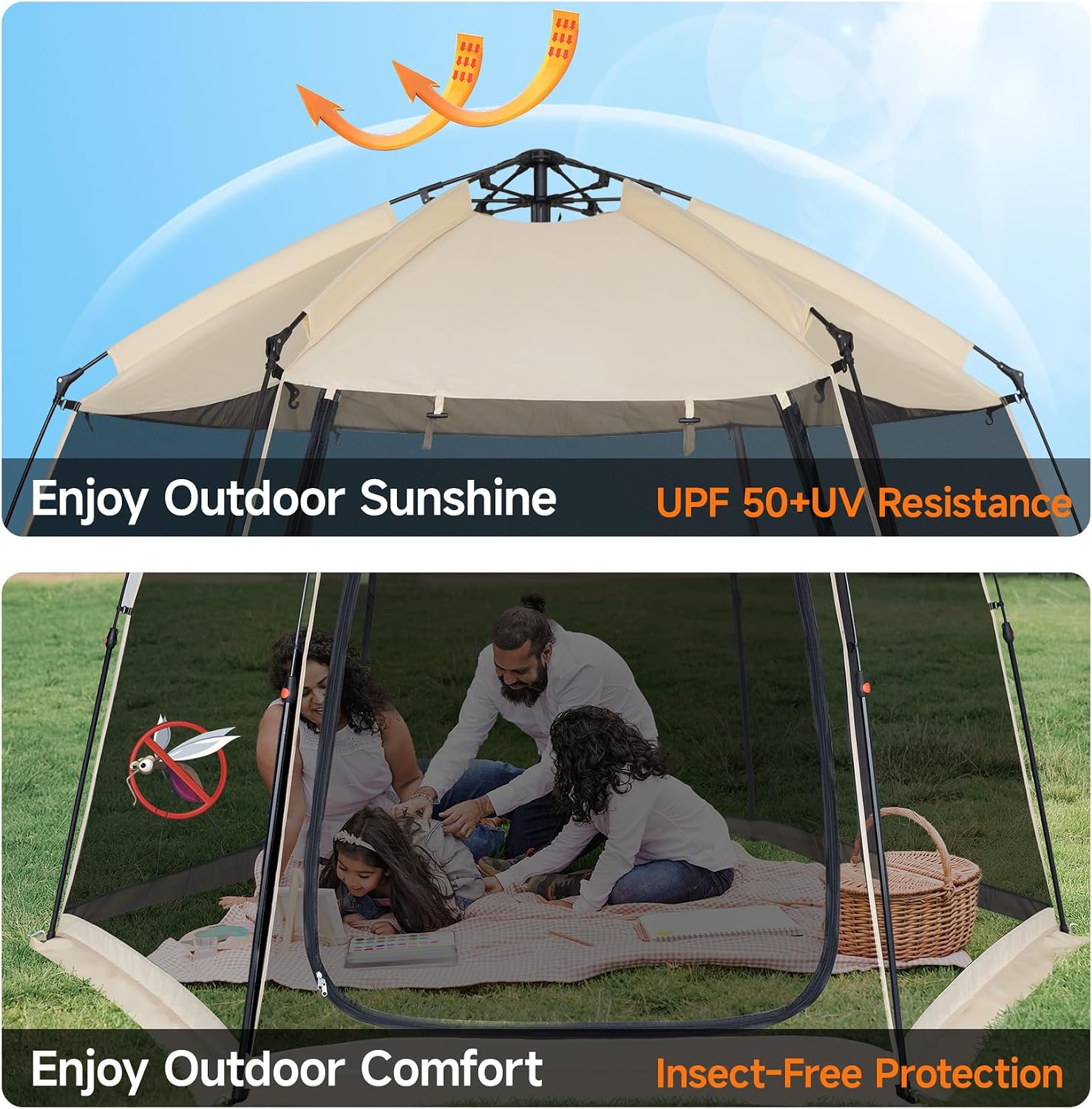 EighteenTek Screen House Gazebo, 2-4-6 Person Pop Up Screen Tent, Instant Screen Room with Carry Bag, Outdoor Mosquito Tent Pop-Up, Sun Shade Shelter for Patio, Garden, Backyard, Deck