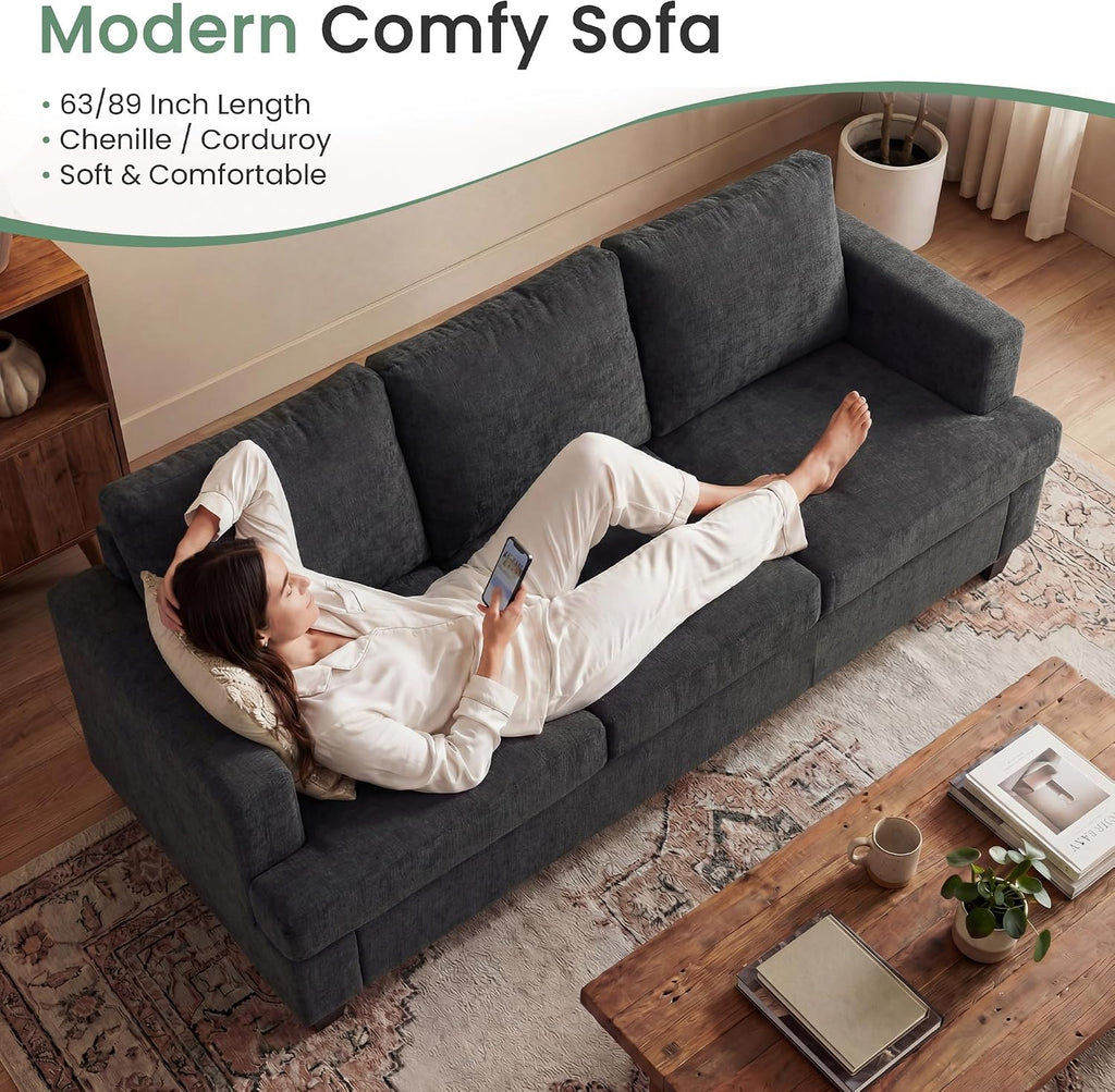 YOUDENOVA 2 Piece Set Comfy Sofa Couch, 3 Seater & Loveseat Sofa with Deep Seats, Modern Sleeper Couch for Living Room, Dark Grey Chenille