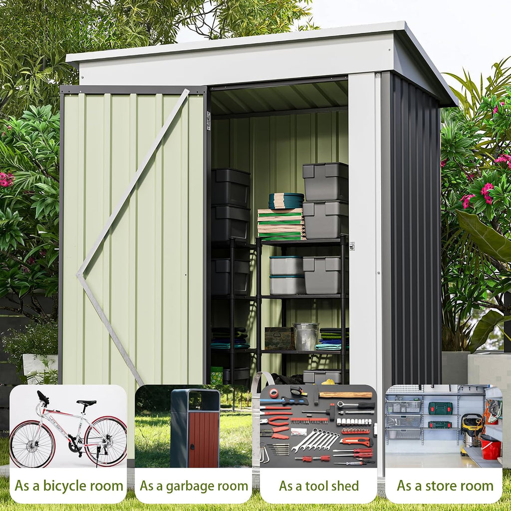 Patiowell 5x3 FT Outdoor Storage Shed, Garden Tool Shed with Sloping Roof and Lockable Door, Metal Shed for Backyard Garden Patio Lawn, Gray