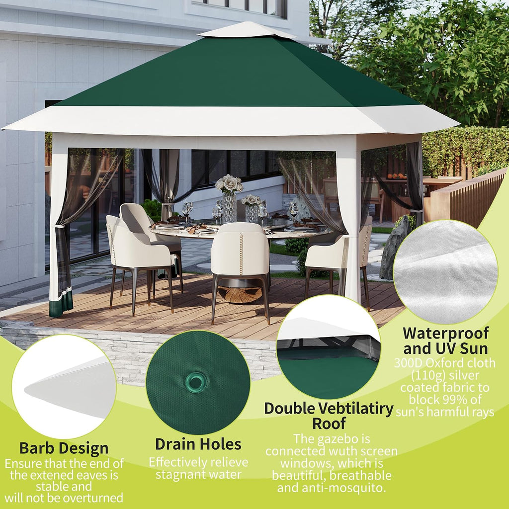 Pop Up Gazebo Tent, 12x12 Outdoor Canopy Patio Shelter with Mosquito Netting, Double Roof Easy Up Screened Canopy, Party Pavilion for Outside Garden, Backyard, Lawn