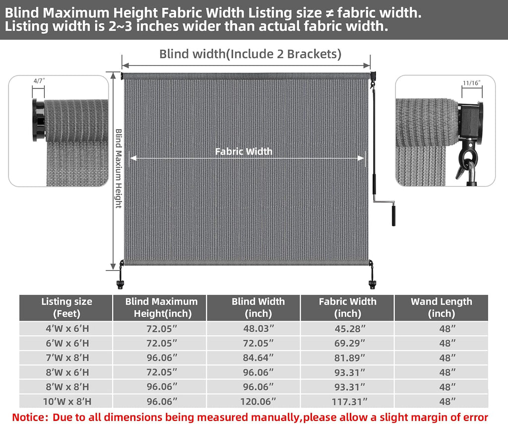 Outdoor Roller Shades,Exterior Cordless Patio Shades Roll Up Blinds for Porch Gazebo Pergola Backyard,Outdoor Blinds for Patio Privacy Screen Protection UV Sun Blocking Fade-Resistant 10ft Wide x 8 H