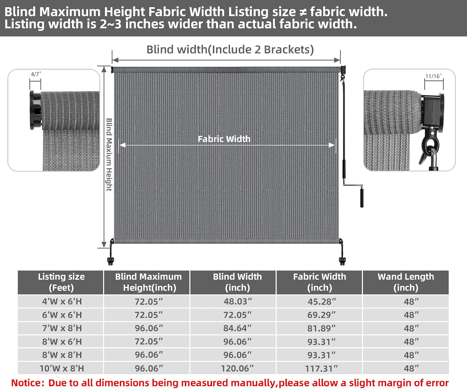 Outdoor Roller Shades,Exterior Cordless Patio Shades Roll Up Blinds for Porch Gazebo Pergola Backyard,Outdoor Blinds for Patio Privacy Screen Protection UV Sun Blocking Fade-Resistant 10ft Wide x 8 H