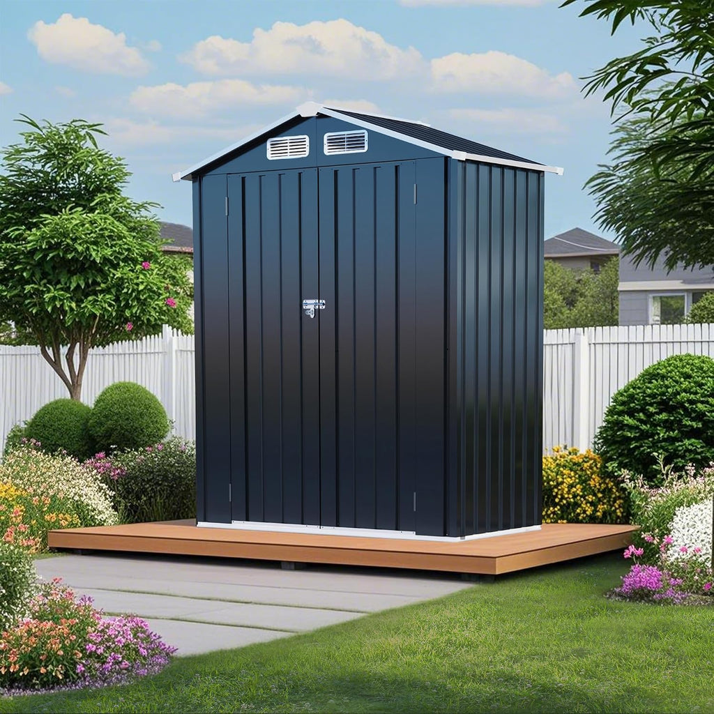 Metal Storage Shed, 5X3 FT Lockable Outdoor Tool Shed with Air Vent, Galvanized Steel Garden Shed for Backyard, Patio, Garden, Bike Storage or Outdoor Use, Grey