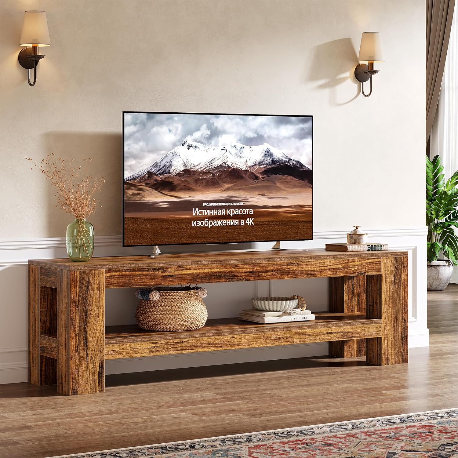 Tribesigns 59' TV Stand for 55/60/65/75-Inch TVs, Rustic Media TV Console with Storage Shelve, Entertainment Center Television Stand for Living Room, Bedroom (Brown)