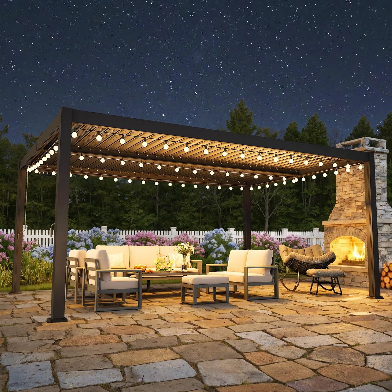 Kiss the Water Louvered Pergola 12'x16', Patio Outdoor Pergola with Adjustable Rainproof Roof and Gutter System, Metal Hardtop Gazebo for Patio, Deck, Garden, Yard, Dark Gray