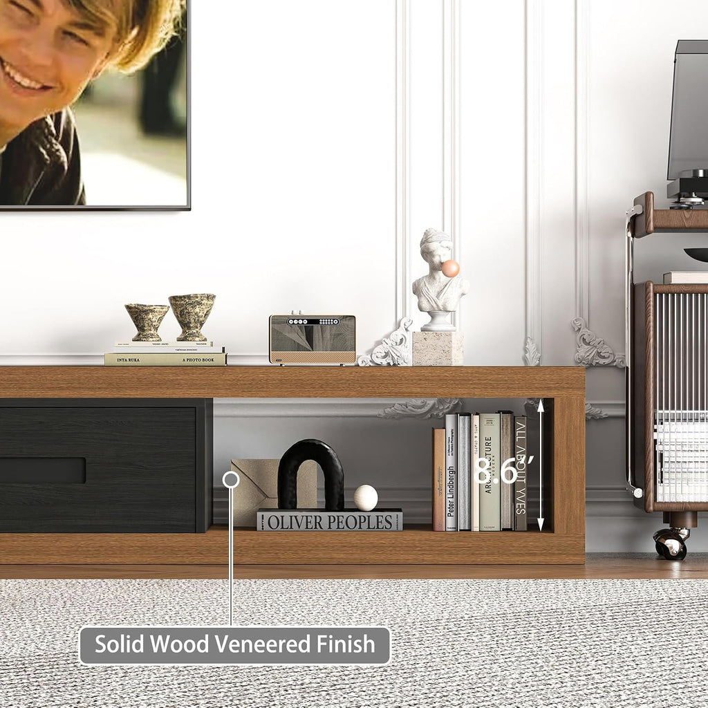 Extendable TV Stand with 2 Drawers, 80'-115' Modern Wood TV Console for Up to 120 Inch TV, Long Reversible Entertainment Center with Storage for Living Room Bedroom, Black& Walnut