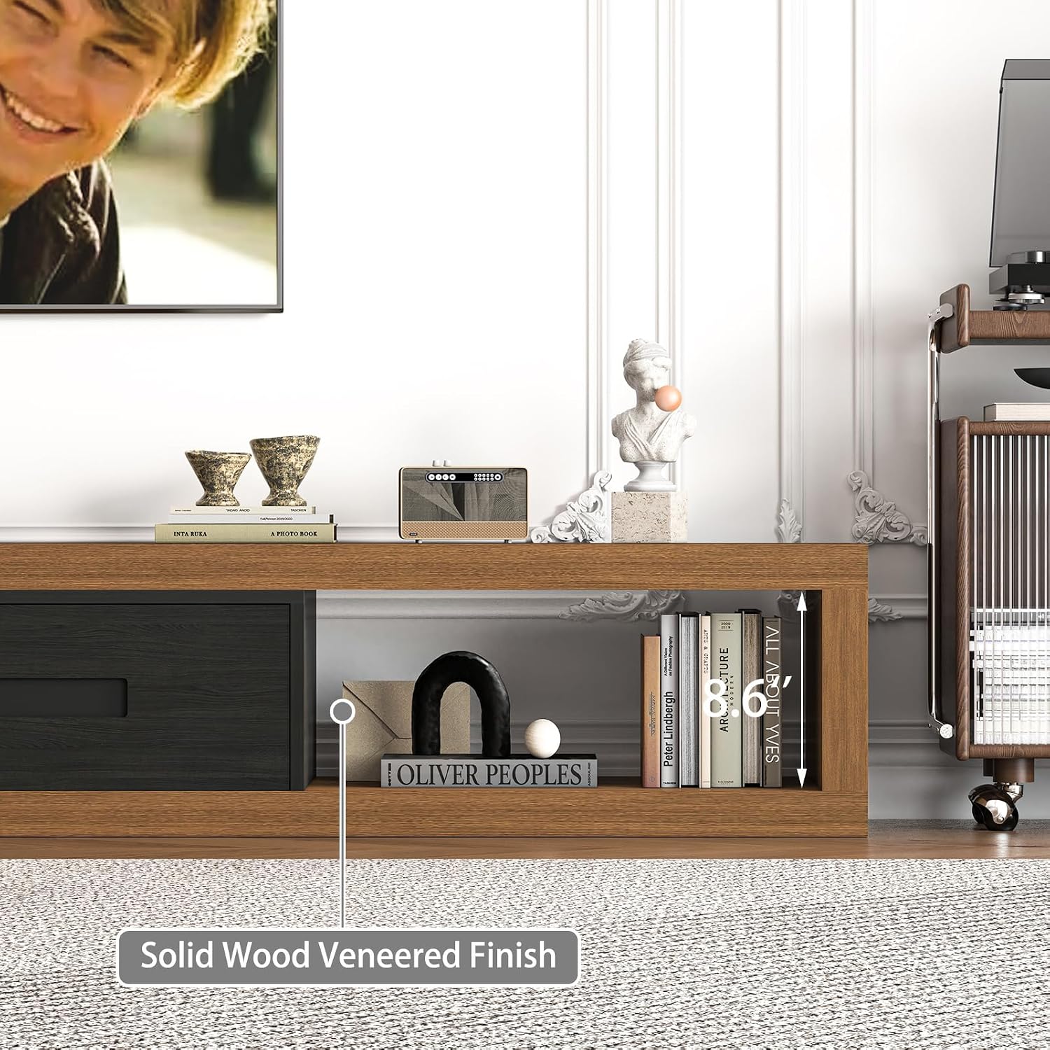 Extendable TV Stand with 2 Drawers, 80'-115' Modern Wood TV Console for Up to 120 Inch TV, Long Reversible Entertainment Center with Storage for Living Room Bedroom, Black& Walnut