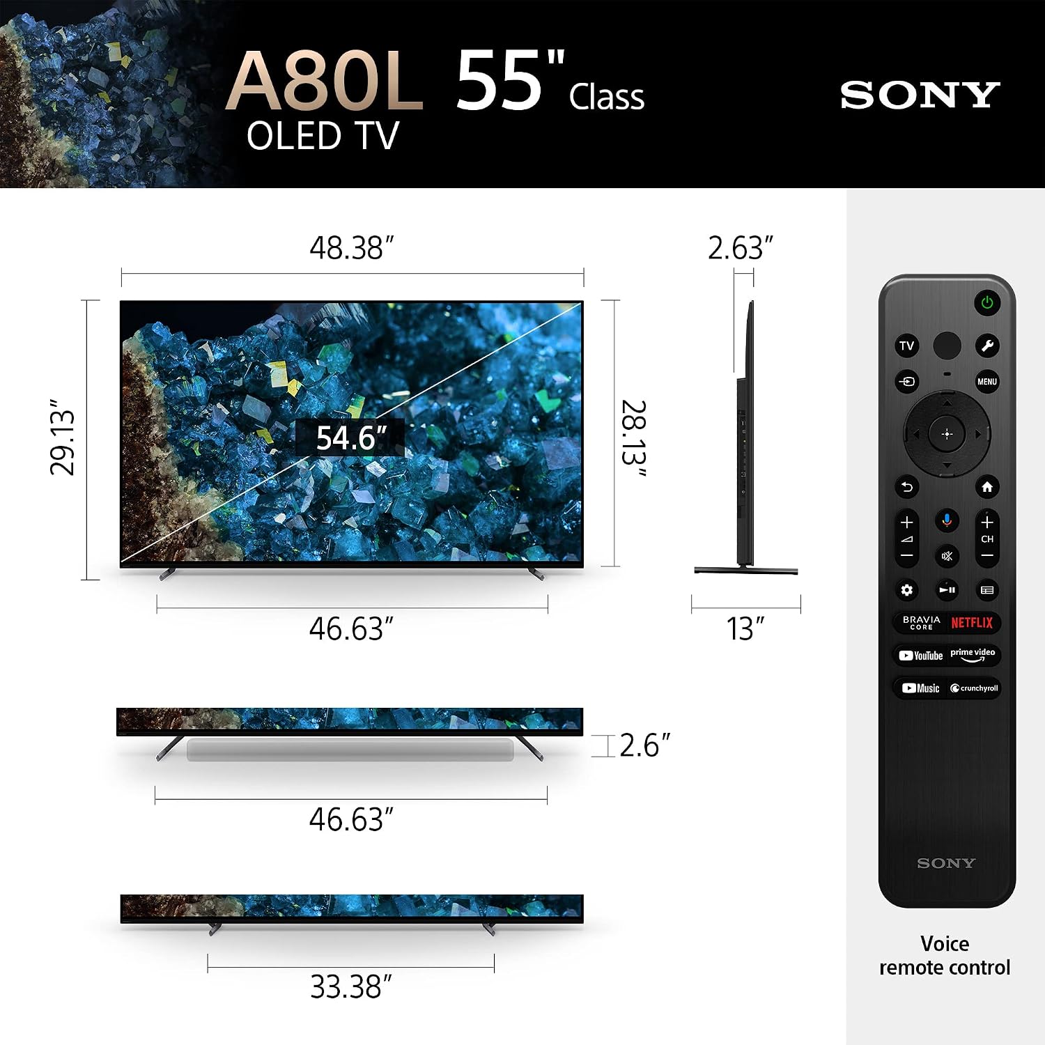 Sony OLED 55 inch BRAVIA XR A80L Series 4K Ultra HD TV: Smart Google TV with Dolby Vision HDR and Exclusive Gaming Features for The PlayStation® 5 XR55A80L- 2023 Model,Black