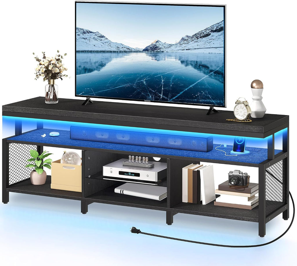 YITAHOME TV Stands for Living Room, TV Stand for 70/65 inch TV, Entertainment Center with Storage, LED TV Stand with Power Outlets, Industrial TV Console Cabinet, Black