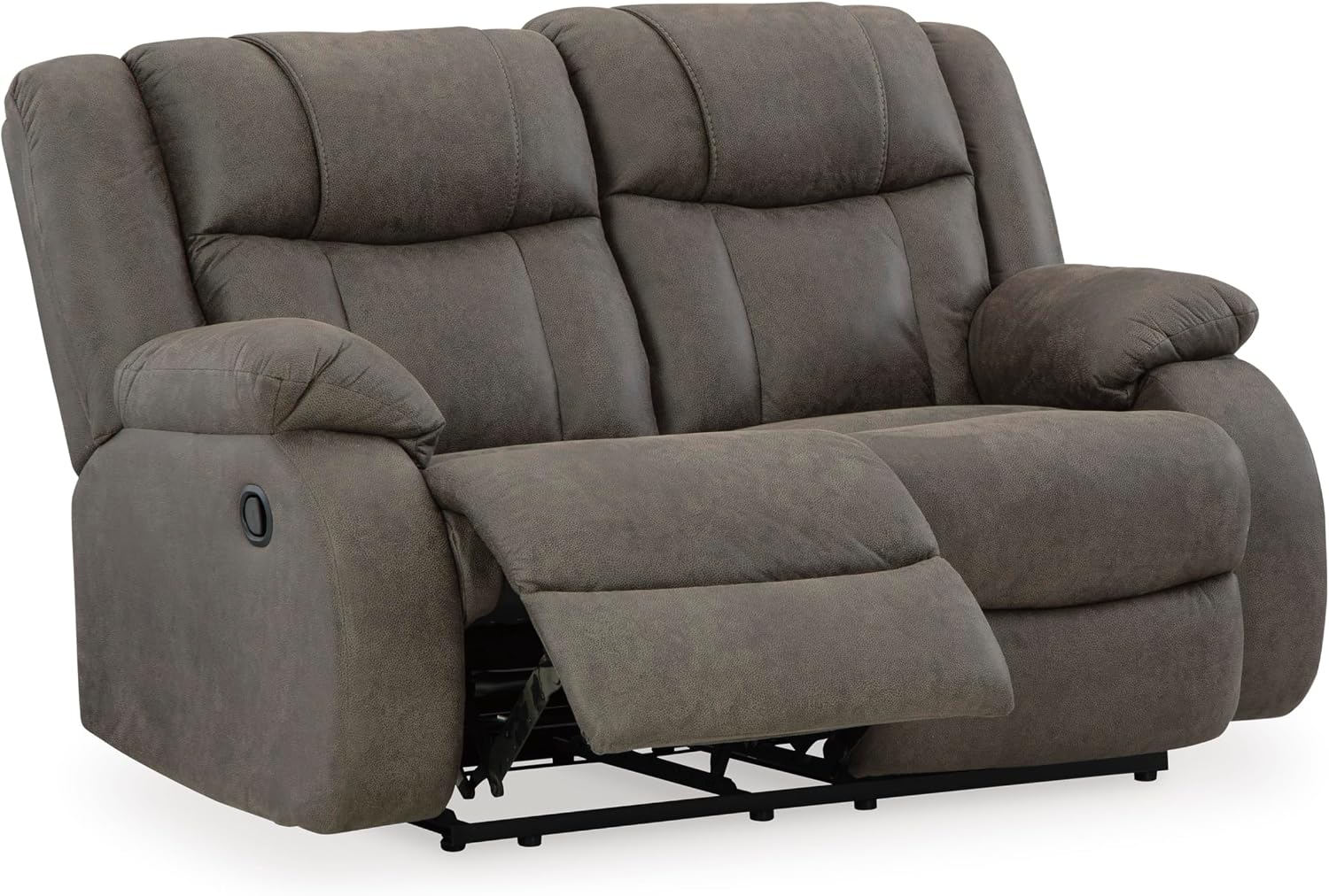 Signature Design by Ashley First Base Contemporary Faux Leather Manual Reclining Loveseat, Gray