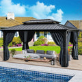 COBIZI 10x12 Hardtop Gazebo with Heavy Duty Galvanized Steel Double Roof, Aluminum Frame, Flame-Resistant Curtains and Netting, Outdoor Gazebo Permanent Gazebo for Backyard, Black