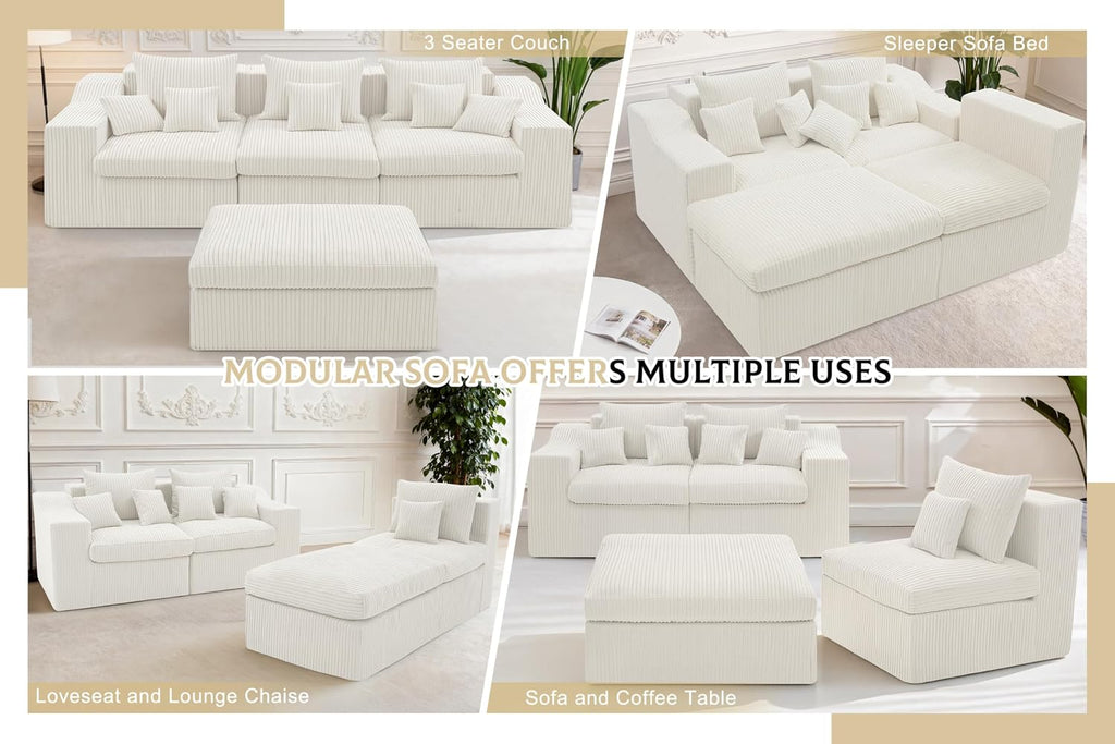 101' Modular Couch Sectionals with Ottoman, Big Comfy Cloud Couches, L Shaped 4 Seat Modular Sectional Sofa, Sectional Double Cushion Couches with Deep Seat for Living Room,No Assembly Required(Beige)