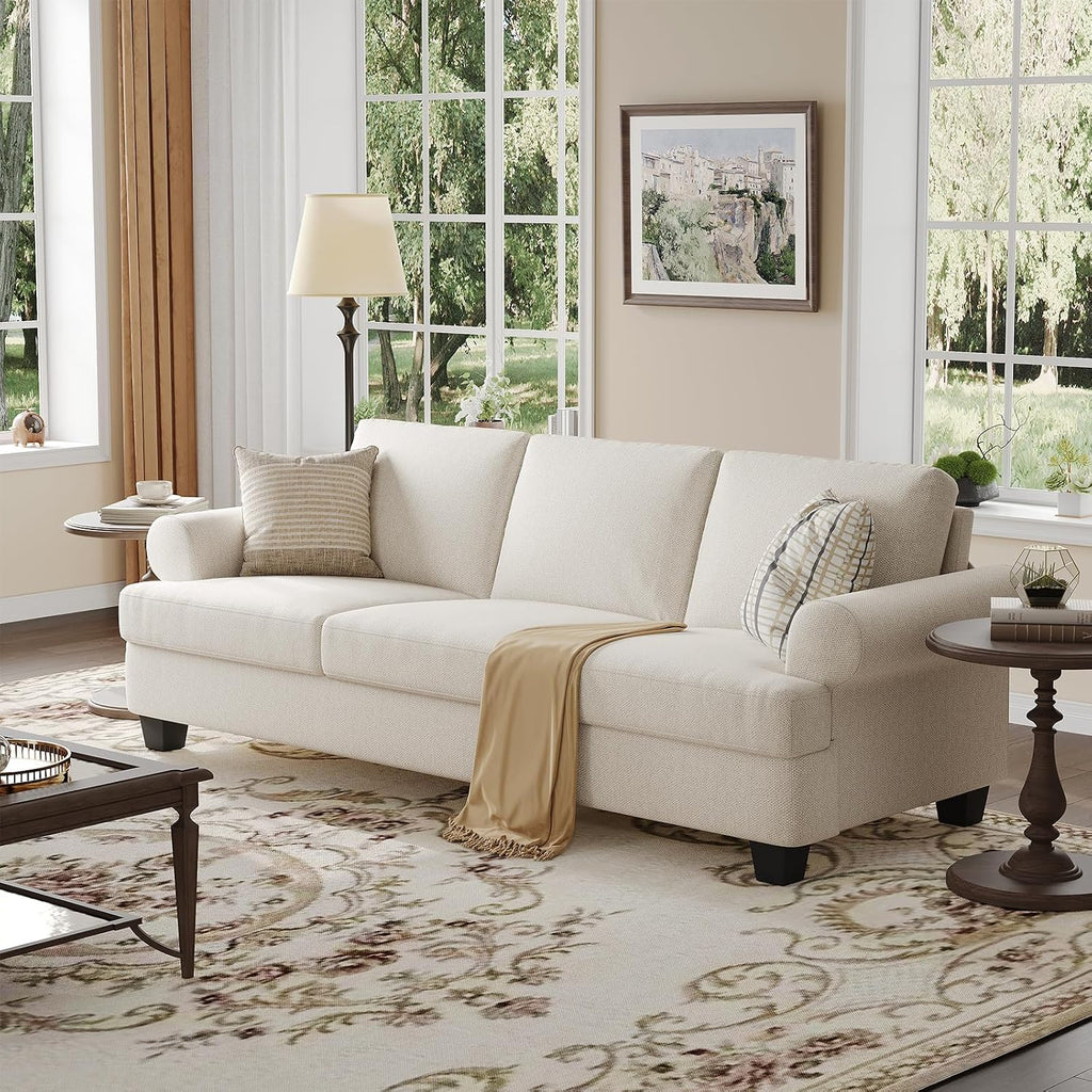 COPIAE 91 Inch Lawson Sofa with Extra Deep Seats Oversize, Mid-Century 3-Seat Sofa Couch, for Living Room, Apartment, Lounge, White