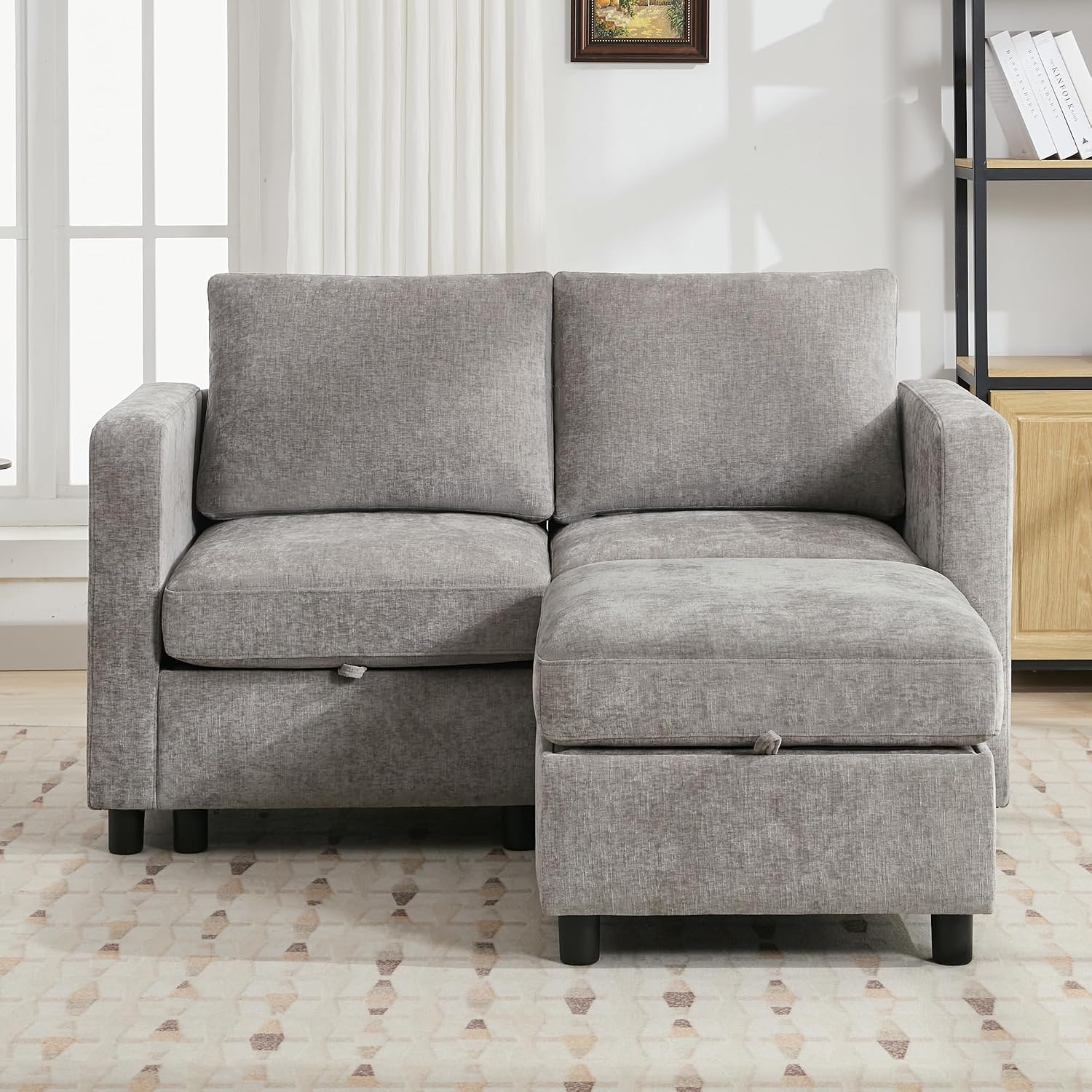 WUTUTUEE 25'Square Storage Ottoman Module for Modular Sectional Sofa, Living Room Coffee Table Sectional Ottoman Footrest for Convertible Couch, Chenille Light Grey