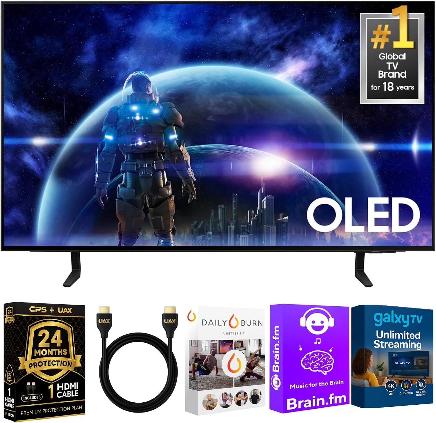 Samsung 83-Inch OLED S90D 4K UHD Smart TV Bundle with Quantum HDR+, 144Hz Gaming, Dolby Atmos, Alexa Built-in, Includes 3-Year Warranty with HDMI Cable & Streaming Apps