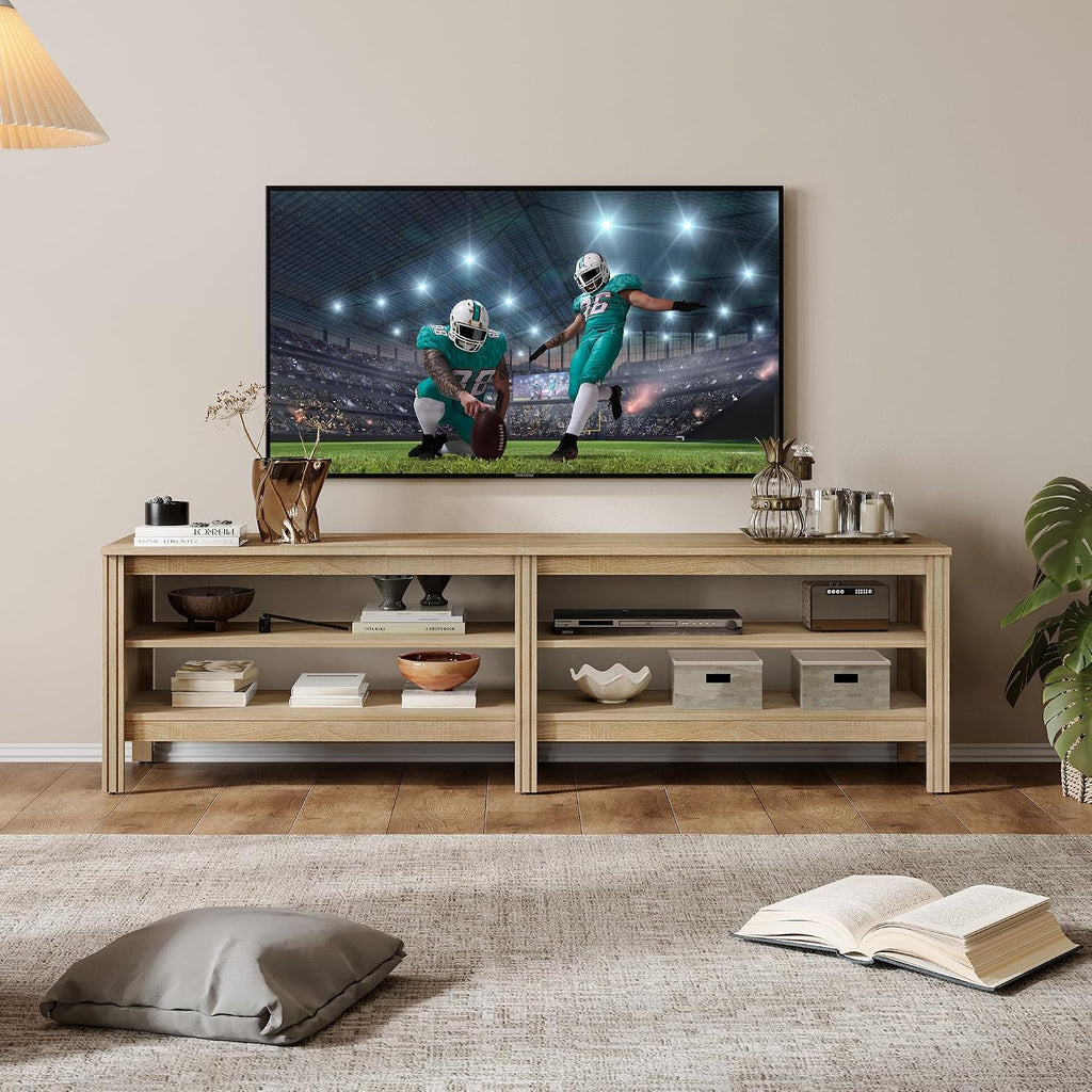 WAMPAT Modern TV Stand for 75 Inch TV, Entertainment Center for 55 60 65 70 inch TV Console Table with 4 Cubby Storage for Living Room Bedroom, Oak
