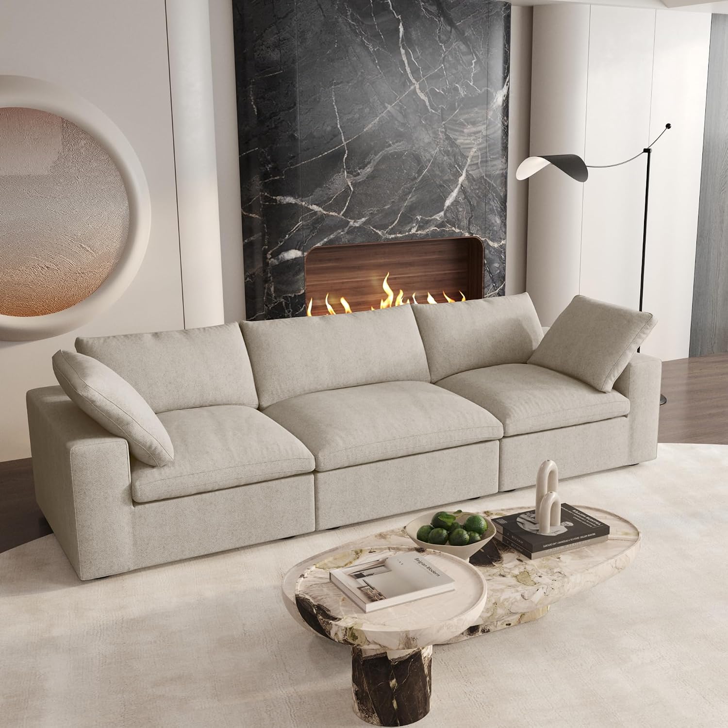 Cloud Modular Sectional Sofa Couch,120.45' Convertible Couches 3 Seater Sofa for Living Room,Minimalist Deep Sofa Couches,Covers Washable&Replaceable(Khkai)