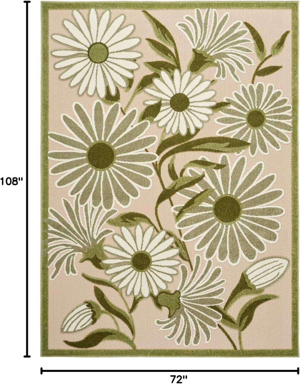 Nourison Home Aloha Ivory Green 6' x 9' Area Rug - Easy Clean, Non Shedding, Bed Room, Living Room, Dining Room, Kitchen (6' x 9')
