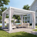 MELLCOM Louvered Pergola 10x12, Outdoor Rustproof Shelter with Adjustable Roof, Steel Aluminum Gazebo with Waterproof Curtains and Netting for Patio Deck, White