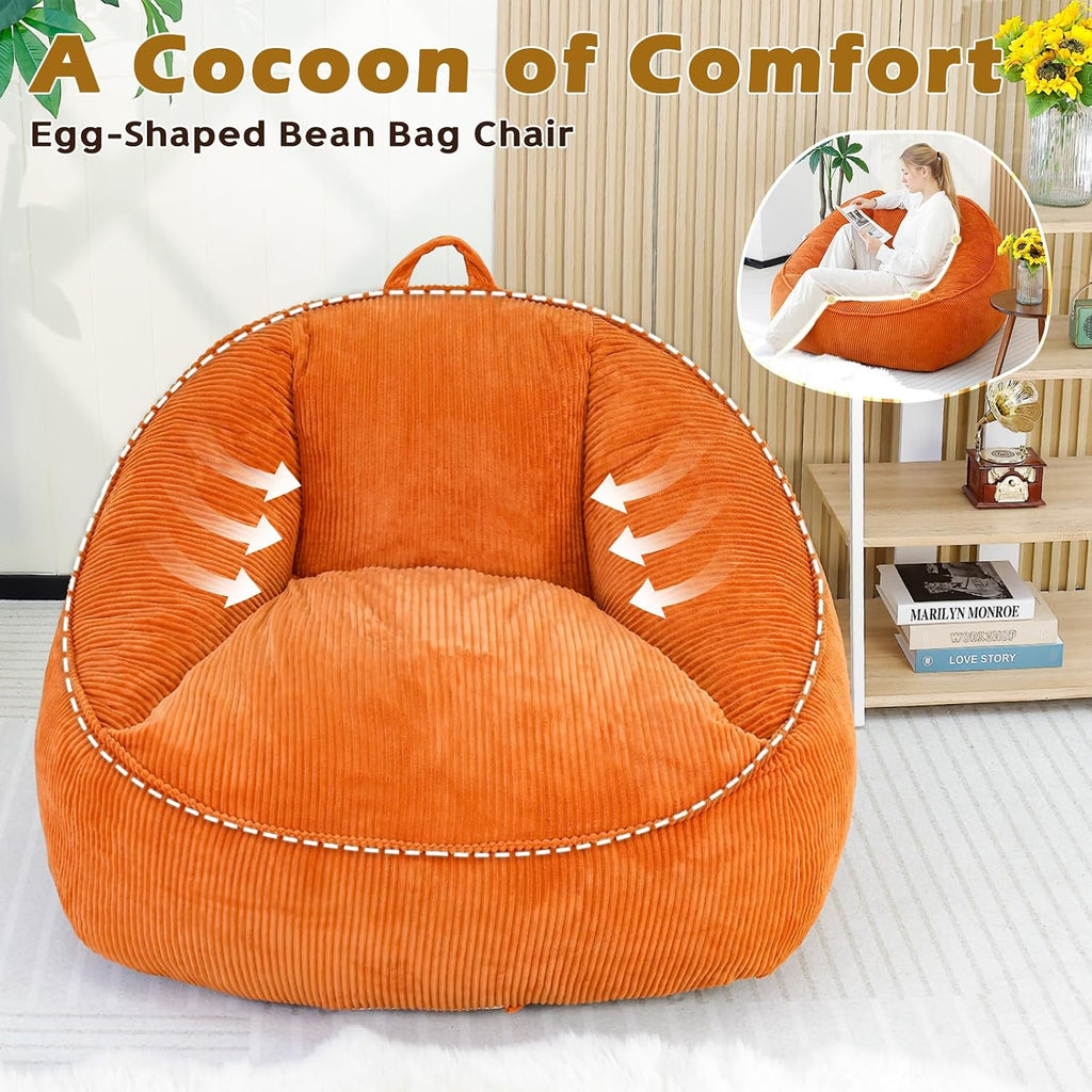 Bean Bag Chair, Cozy Fluffy Beanbag Chairs with Filler for Teens and Kids, Floor Lazy Sofa for Living Room Gaming & Reading (M-Burnt Orange)